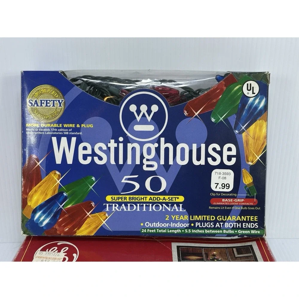 3 VTG Westinghouse GE String-A-Long Christmas 50 Assorted Colored Lights Tested